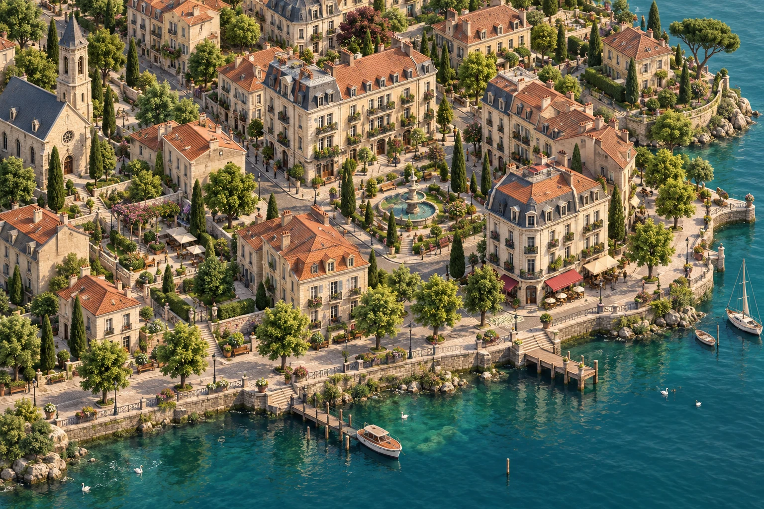 Quartier illustré au bord de l’eau